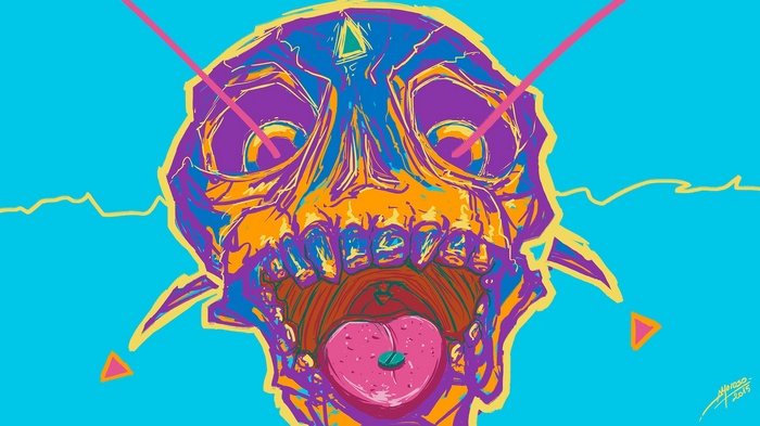 Psychedelic Skull with Pink Lasers and Pill