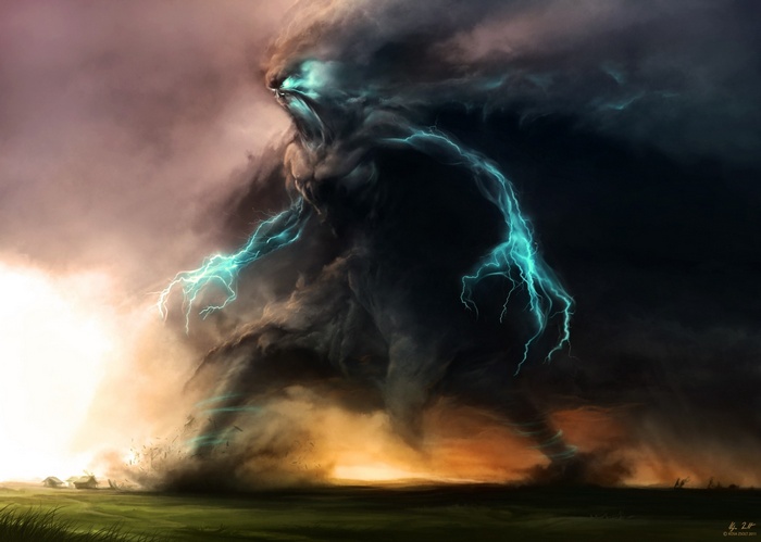 A storm elemental with lightning strikes