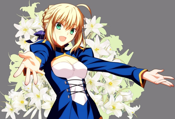 Saber from Fate/Stay Night with white lilies