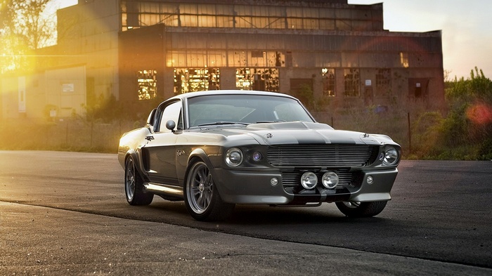 Eleanor Shelby GT Ford Mustang in front of a building