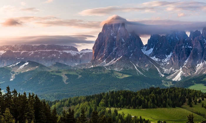 Sunset over the Alps mountains in Italy