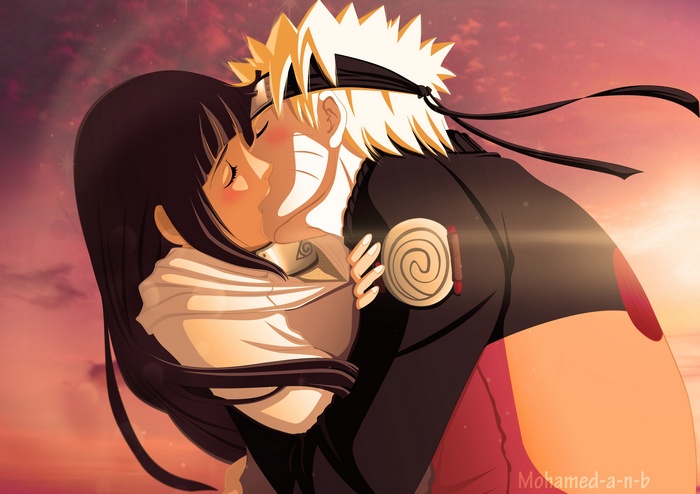 anime, digital art, Uzumaki Naruto, Hyuuga Hinata, kissing, couple, Naruto Shippuuden