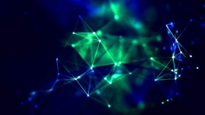 Abstract digital art with glowing lines and nodes