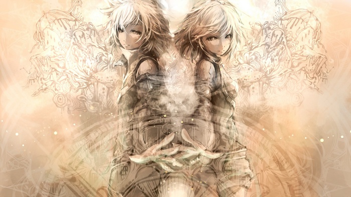Two anime girls with white hair in fantasy art