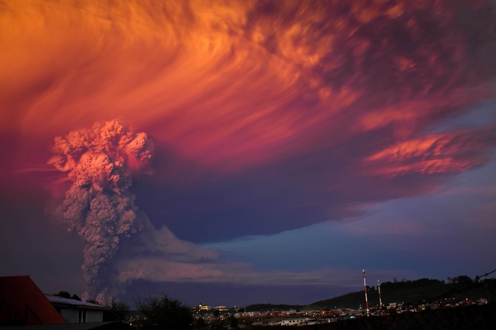 world, toxic, eruptions, volcano, clouds, nature, smoke, Calbuco Volcano, heat, landscape, Chile, ash, Puerto Montt, sunset