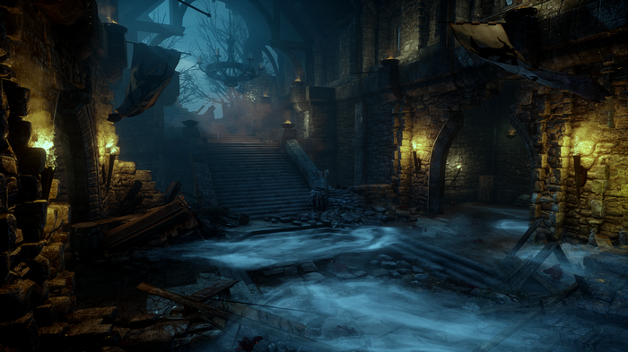 Dragon Age Inquisition castle ruins with water