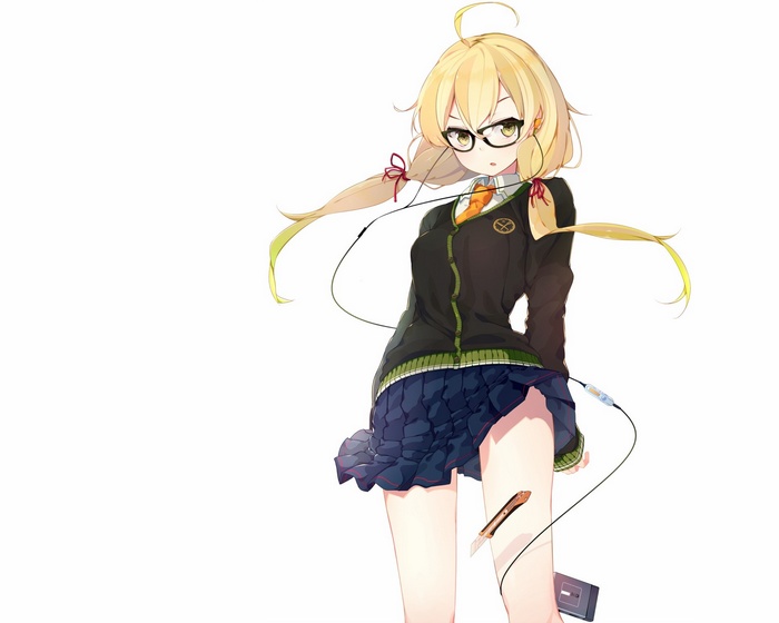 Anime girl with blonde hair and glasses lifting skirt