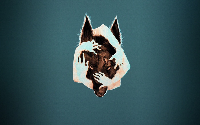 Wolf with hands covering its face