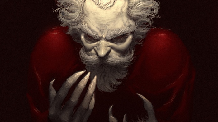Krampus with sharp claws and red clothing