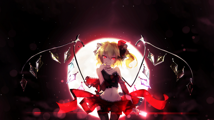 Flandre Scarlet with a large moon behind her