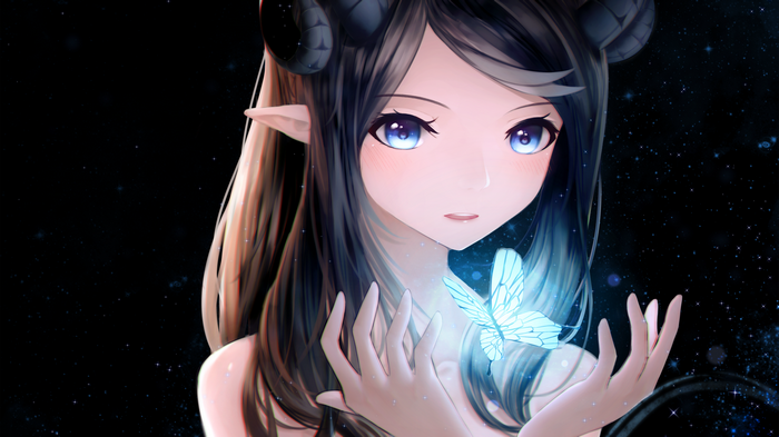 Anime girl with horns and butterfly
