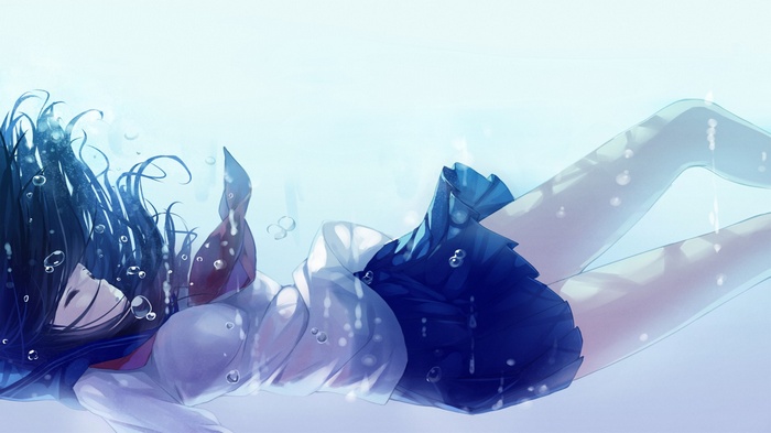 Anime girl underwater in school uniform