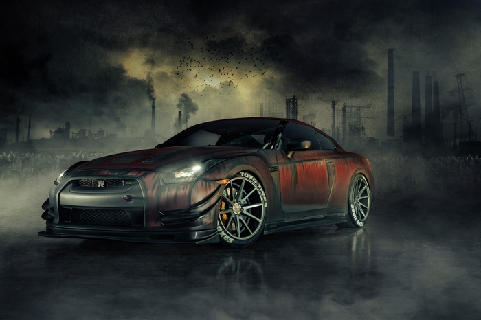 Nissan GTR with industrial background