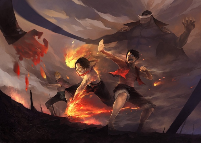 One Piece: Ace, Luffy, and Whitebeard in battle