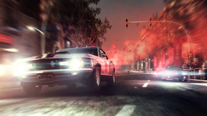 Ford Mustang racing in Grid 2 with motion blur