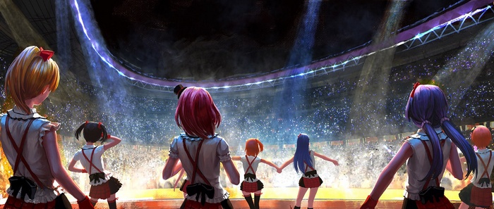 Love Live! Idols perform on a concert stage