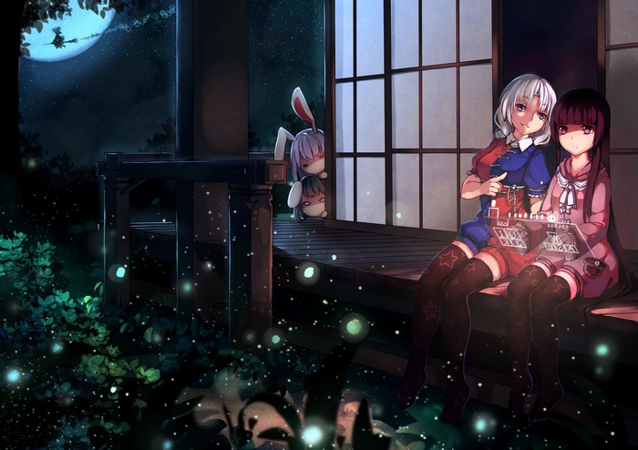 Touhou characters Yagokoro Eirin and Reisen Udongein Inaba at night