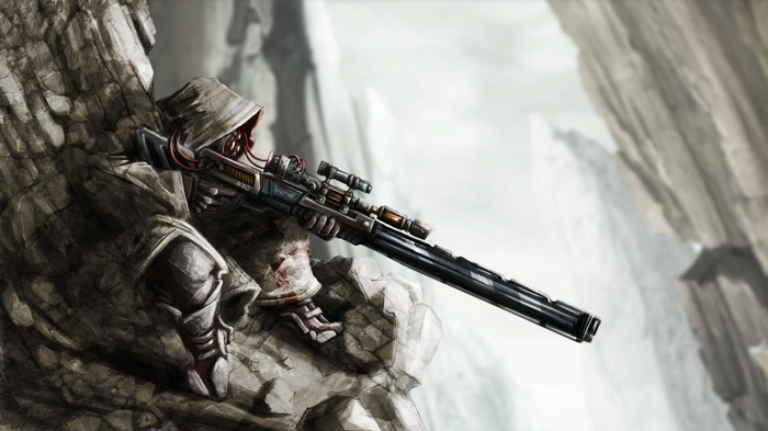 Killzone sniper in a rocky, mountainous environment