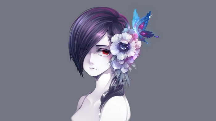 Kirishima Touka with flower and butterfly