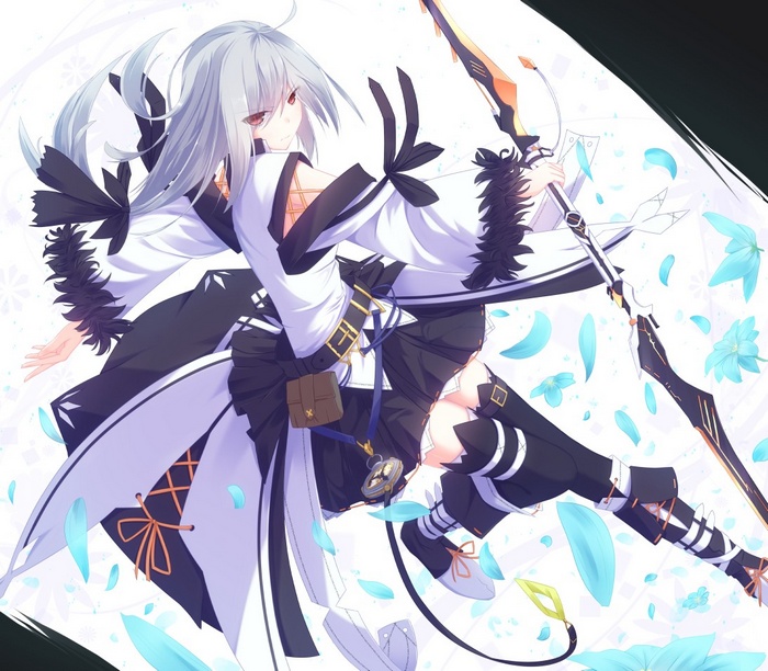 Anime girl with long white hair and bow
