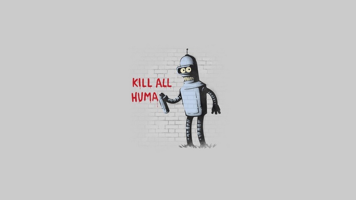 Bender from Futurama spray-paints 'KILL ALL HUMANS'