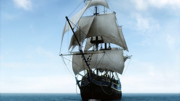 A sailing ship on the sea