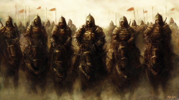Mongol warriors on horseback in formation