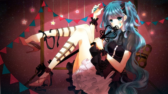 Hatsune Miku with a mask and a wind-up key
