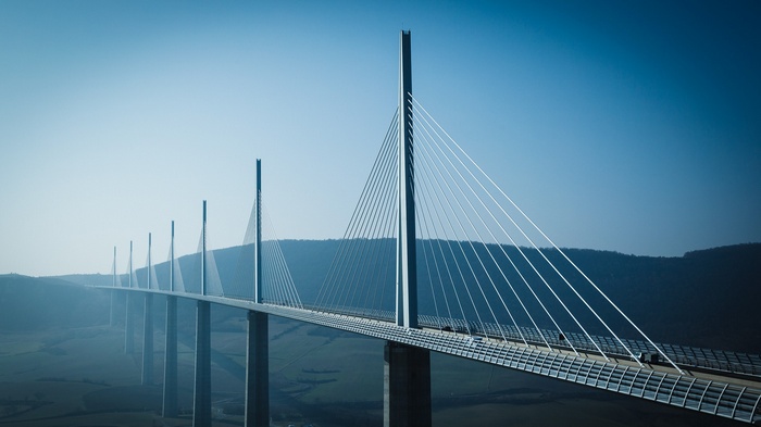 Millau Viaduct cable-stayed bridge over a valley