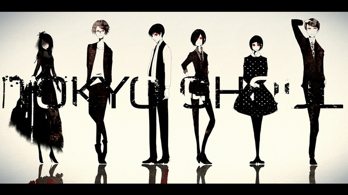 Tokyo Ghoul characters standing with text