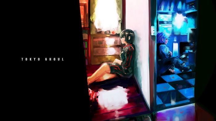 Tokyo Ghoul anime art with two girls