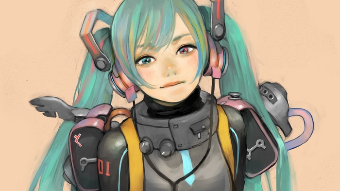 Hatsune Miku with aqua hair and heterochromia