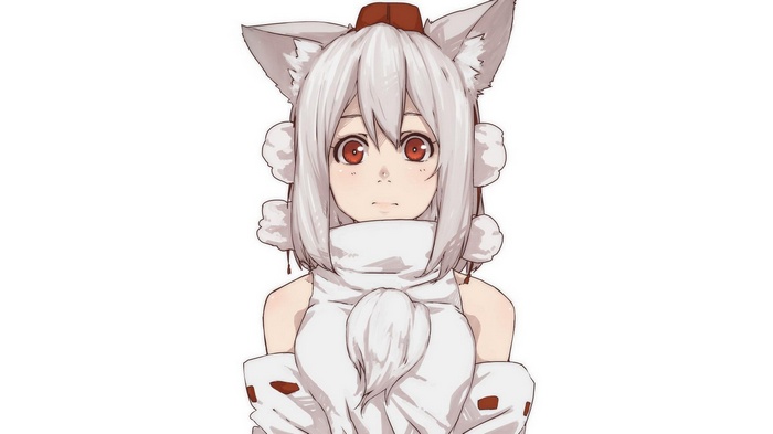 Inubashiri Momiji from Touhou with white hair and red eyes