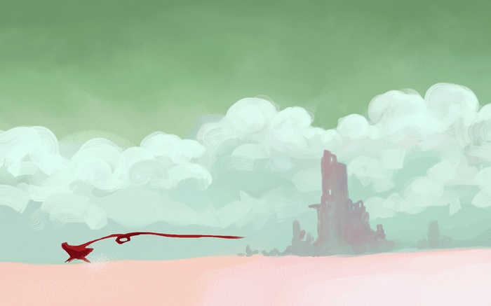Journey: A lone figure in a vast, desolate landscape