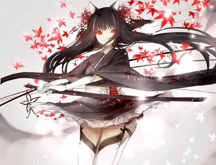 Anime girl with red eyes and katana