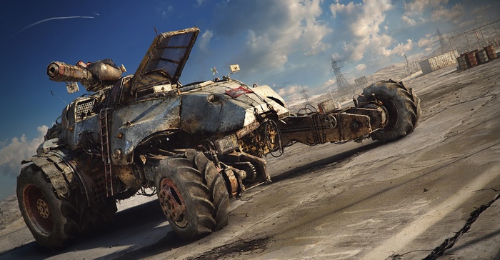 Post-apocalyptic armored vehicle with a cannon