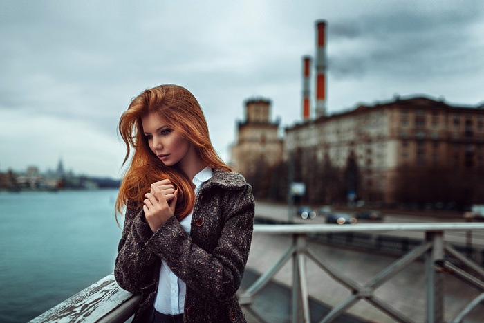 Georgy Chernyadyev Blurred Women Long Hair Coats Looking Away Model Antonina Bragina