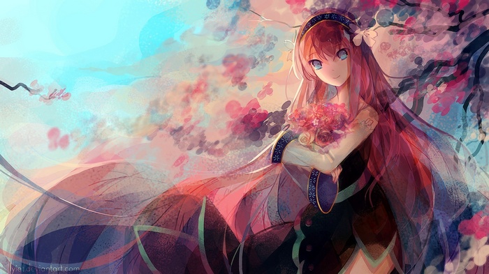 Megurine Luka from Vocaloid with flowers