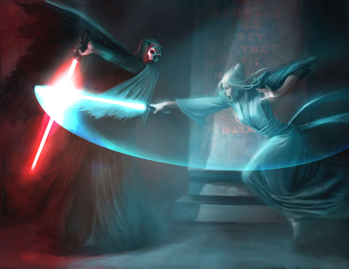 Darth Nihilus and Brianna duel with lightsabers