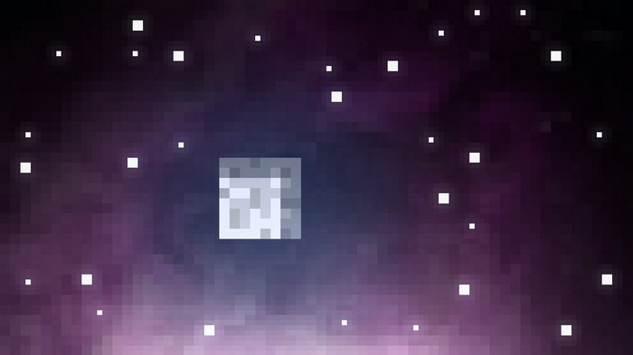 Pixel art moon in a starry purple galaxy