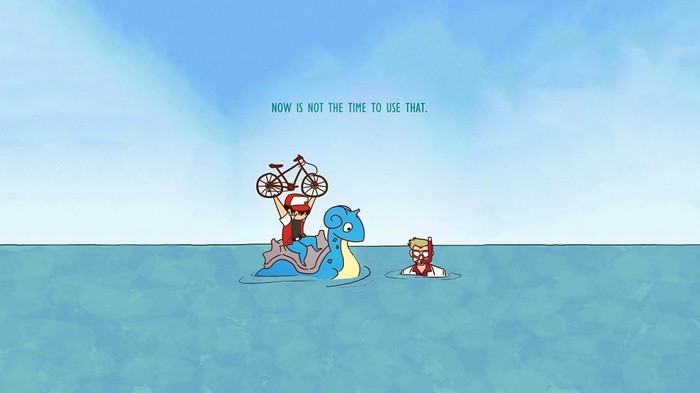 Red and Lapras in the Water