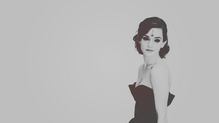 Emma Watson with inverted cross on forehead