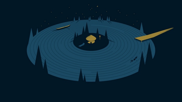 Minimalist night scene with a vinyl record lake