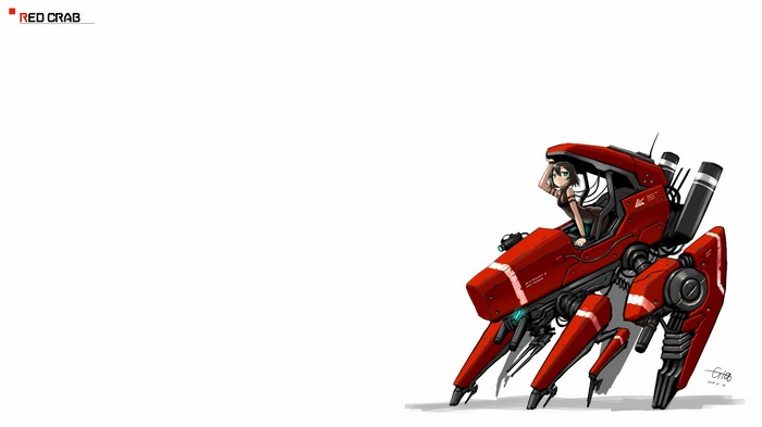 Red Crab Mech with Anime Girl Pilot