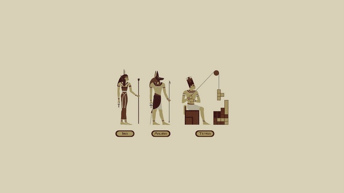 Egyptian Gods Isis, Anubis, and Tetris