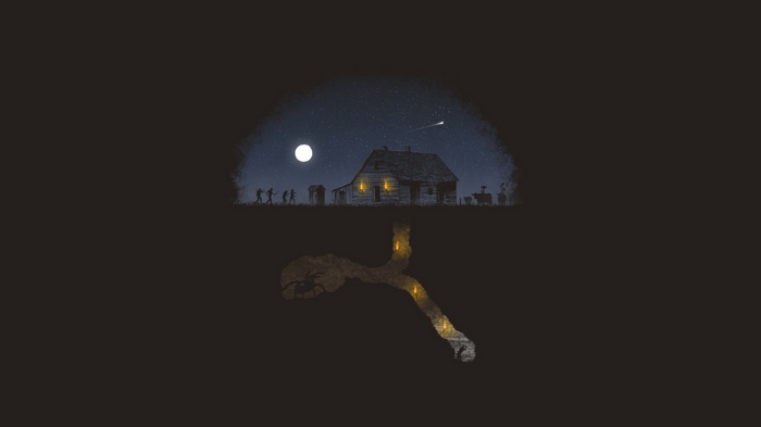 Zombies and spiders in a minimalist Minecraft-style scene