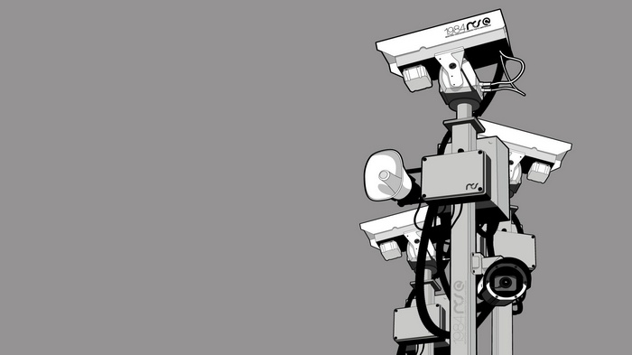 1984 Dystopian Surveillance Cameras on Pole
