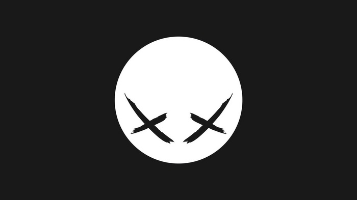 Minimalist black and white circle with X eyes