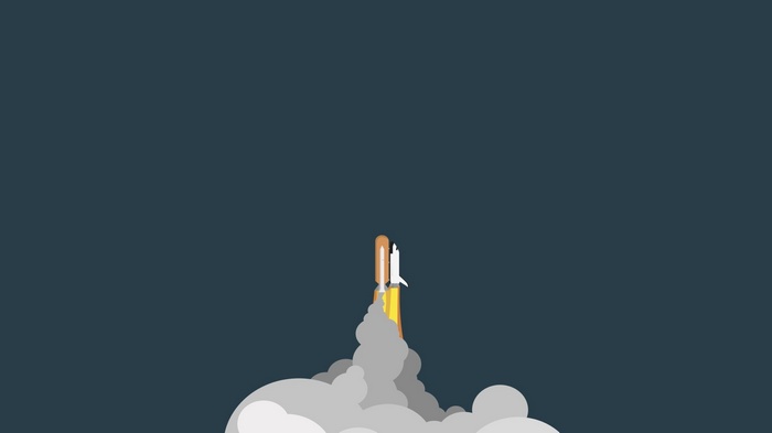 Minimalist rocket launch with smoke