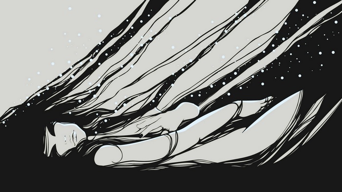 Minimalist illustration of a person with long hair